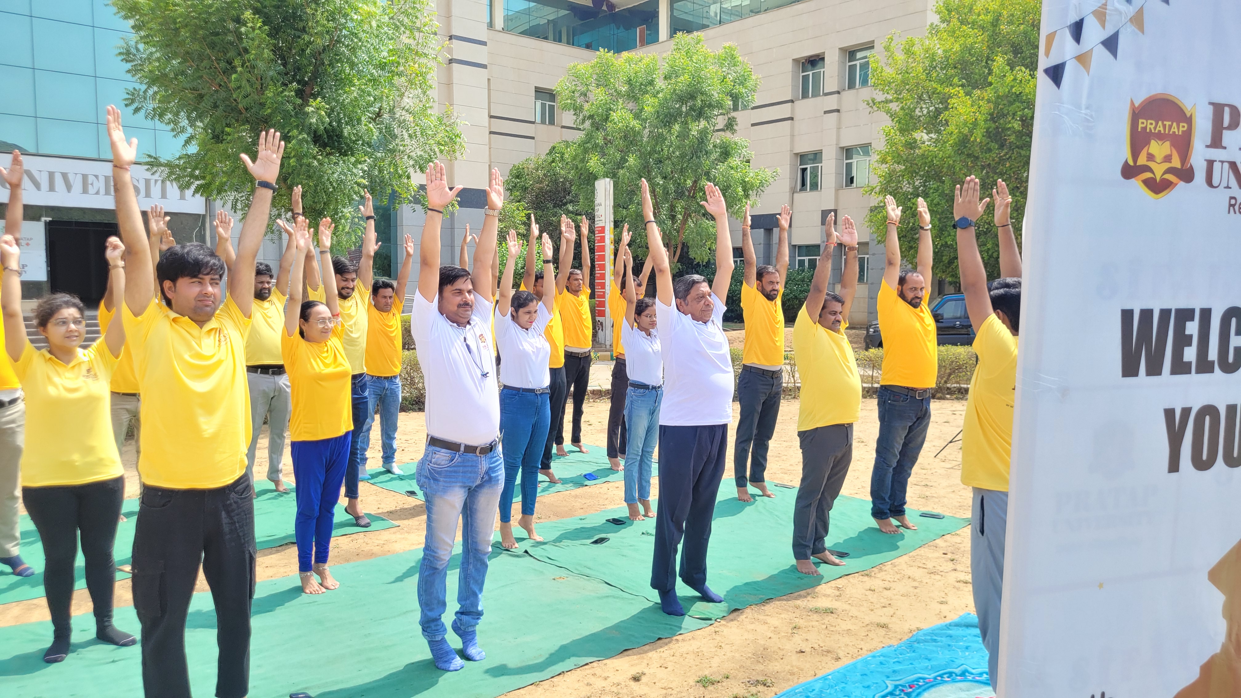 Students and Staff doing yoga